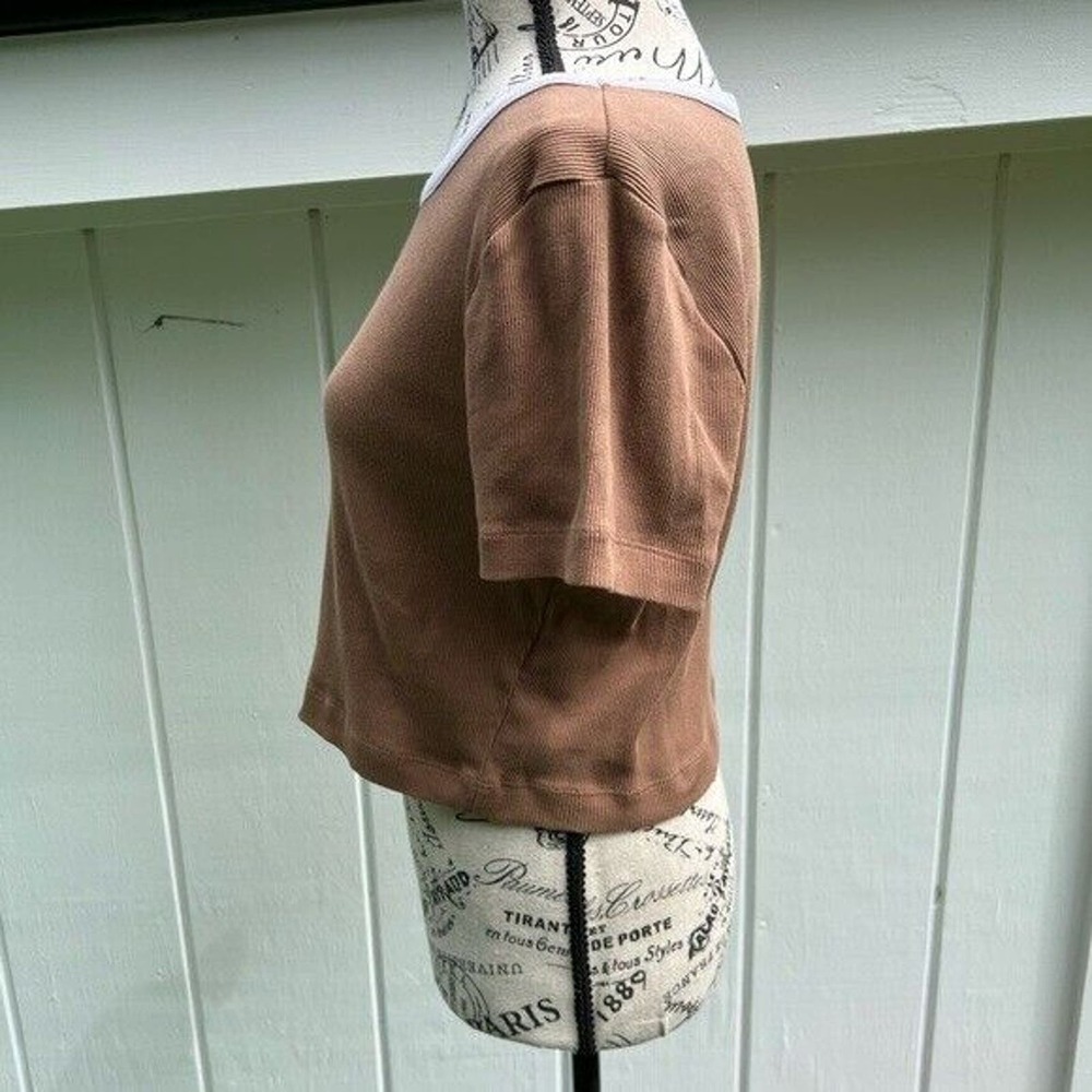 BDG Urban Outfitters brown and white shirt sleeve cropped T-shirt - Picture 6 of 10